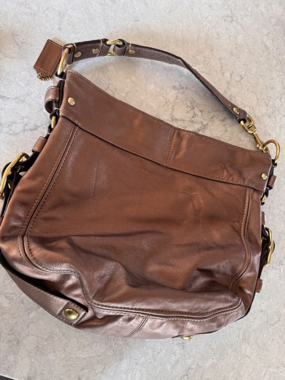 Coach Zoe 12669 Metallic Bronze Leather Hobo Shoulder Bag
